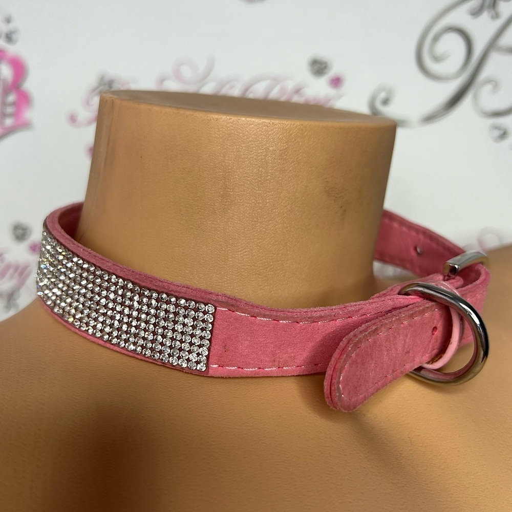 Bling collar rhinestone diamonds animal dog necklace collar choker suede pink